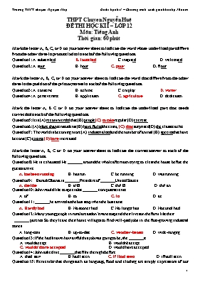 Đề thi học kỳ I môn Tiếng Anh Lớp 12 (Hệ 10 năm) - Trường THPT chuyên Nguyễn Huệ (Kèm đáp án)